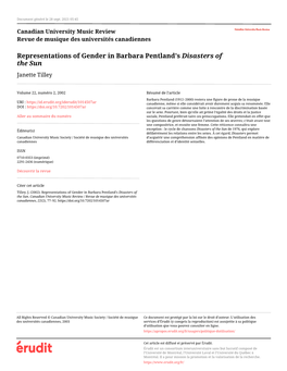 Representations of Gender in Barbara Pentland's Disasters of the Sun Janette Tilley