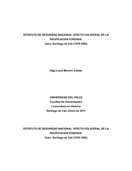 Estatuto De Seguridad Nacional: Efecto Colateral De La Pacificación Forzada. Caso: Santiago De Cali (1978-1982