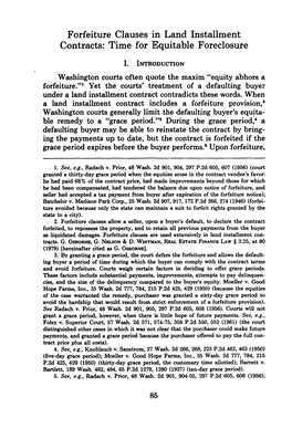 Forfeiture Clauses in Land Installment Contracts: Time for Equitable Foreclosure