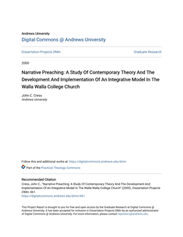 Narrative Preaching: a Study of Contemporary Theory and the Development and Implementation of an Integrative Model in the Walla Walla College Church