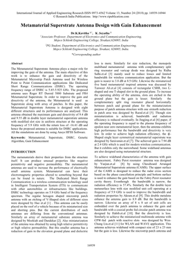 Metamaterial Superstrate Antenna Design with Gain Enhancement