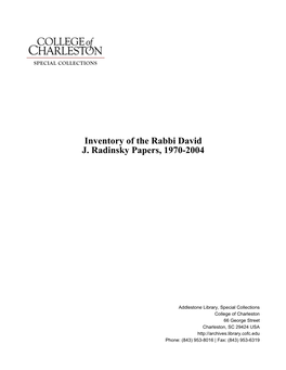 Inventory of the Rabbi David J. Radinsky Papers, 1970-2004
