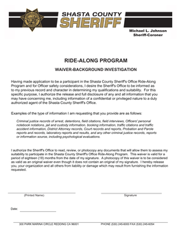 Ride-Along Program Waiver-Background Investigation