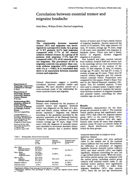 Correlation Between Essential Tremor and Migraine Headache