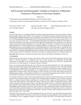 Self-Construal and Demographic Variables As Predictors of Blind and Constructive Patriotism in University Students