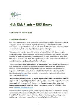 High Risk Plants – RHS Shows