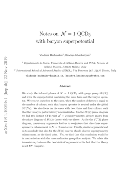 Notes on N = 1 QCD with Baryon Superpotential