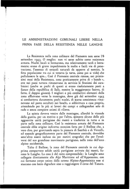 Le Amministrazioni Comunali Libere Nella Prima Fase Della Resistenza Nelle Langhe