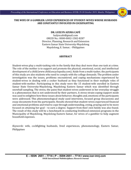 The Wife of a Gambler: Lived Experiences of Student-Wives Whose Husbands Are Constantly Involved in Cockfighting