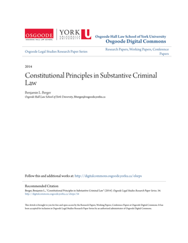 Constitutional Principles in Substantive Criminal Law Benjamin L