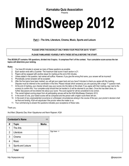 Mindsweep 2.0 – Questions I