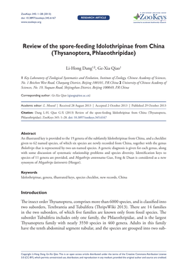 Thysanoptera, Phlaeothripidae) 1 Doi: 10.3897/Zookeys.345.6167 RESEARCH ARTICLE Launched to Accelerate Biodiversity Research