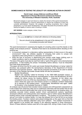 Biomechanics in Testing the Legality of a Bowling Action in Cricket