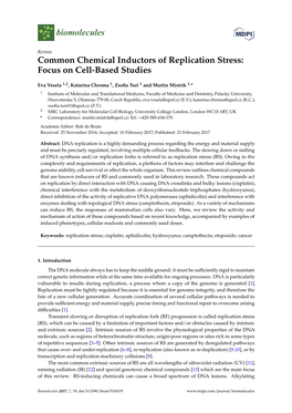 Common Chemical Inductors of Replication Stress: Focus on Cell-Based Studies