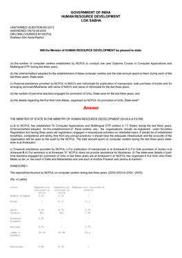 ANSWERED ON:16.08.2005 DIPLOMA COURSES by NCPUL Shaheen Shri Abdul Rashid