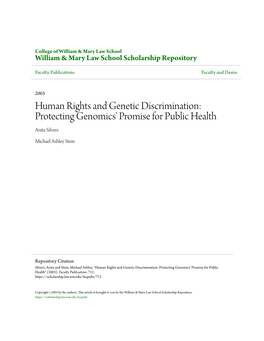 Human Rights and Genetic Discrimination: Protecting Genomics' Promise for Public Health Anita Silvers