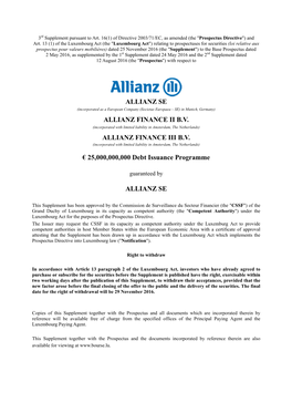 Allianz Se Allianz Finance Ii B.V