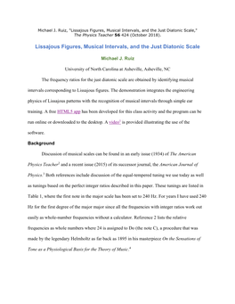 Lissajous Figures, Musical Intervals, and the Just Diatonic Scale,