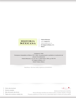 Redalyc.Extranjeros Indeseables En México (1911-1940). Una Aproximación Cuantitativa a La Aplicación Del Artículo 33 Constit