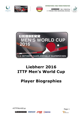 Liebherr 2016 ITTF Men's World Cup Player Biographies