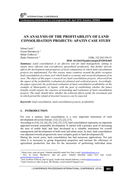 6Th an ANALYSIS of the PROFITABILITY of LAND