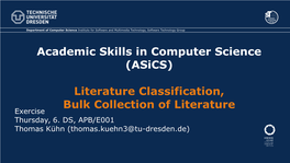 Literature Classification, Bulk Collection of Literature Exercise Thursday, 6