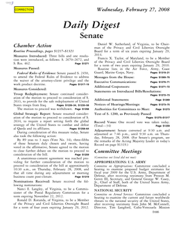 Daily Digest Senate Daniel W