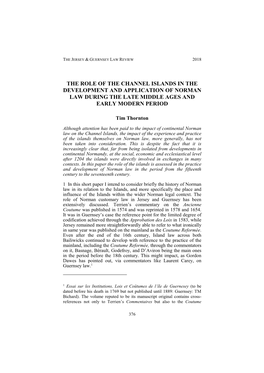 The Role of the Channel Islands in the Development and Application of Norman Law During the Late Middle Ages and Early Modern Period