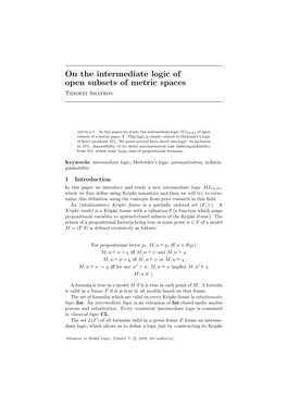 On the Intermediate Logic of Open Subsets of Metric Spaces Timofei Shatrov