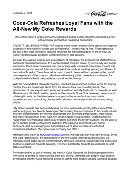 Coca-Cola Refreshes Loyal Fans with the All-New My Coke Rewards