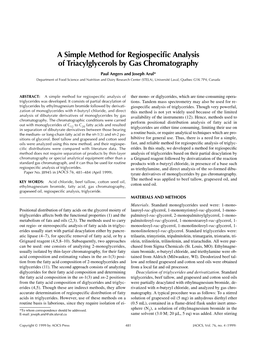 A Simple Method for Regiospecific Analysis of Triacylglycerols by Gas