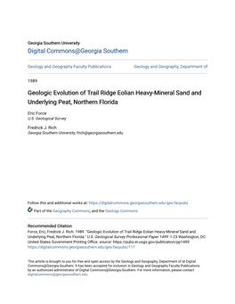 Geologic Evolution of Trail Ridge Eolian Heavy-Mineral Sand and Underlying Peat, Northern Florida