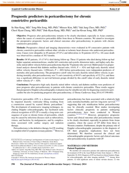 Prognostic Predictors in Pericardiectomy for Chronic Constrictive Pericarditis