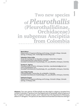 Of Pleurothallis (Pleurothallidinae, Orchidaceae) in Subgenus Ancipitia from Colombia