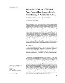 Toward a Definition of Minoan Agro-Pastoral Landscapes: Results of the Survey at Palaikastro (Crete) Hector A