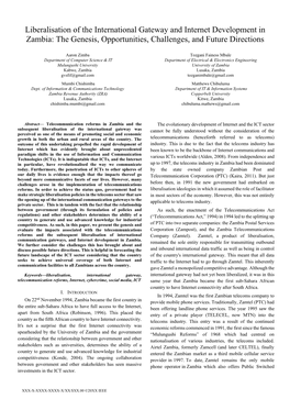 Liberalisation of the International Gateway and Internet Development in Zambia: the Genesis, Opportunities, Challenges, and Future Directions