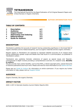 TETRAHEDRON the International Journal for the Rapid Publication of Full Original Research Papers and Critical Reviews in Organic Chemistry