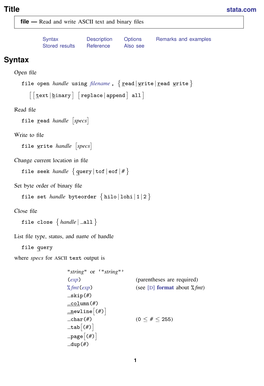 File Open Handle Using ﬁlename ,  Read | Write | Read Write