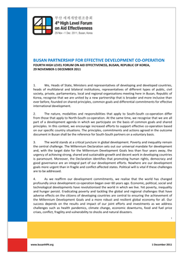 Busan Partnership for Effective Development Co-Operation Fourth High Level Forum on Aid Effectiveness, Busan, Republic of Korea, 29 November-1 December 2011