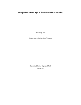 Antiquaries in the Age of Romanticism: 1789-1851