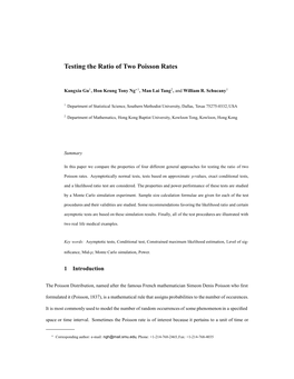 Testing the Ratio of Two Poisson Rates