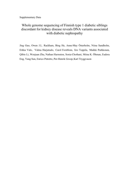 Whole Genome Sequencing of Finnish Type 1 Diabetic Siblings Discordant for Kidney Disease Reveals DNA Variants Associated with Diabetic Nephropathy