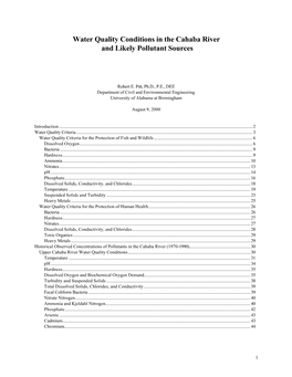 Water Quality Conditions in the Cahaba River and Likely Pollutant Sources