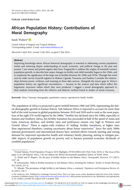 African Population History: Contributions of Moral Demography