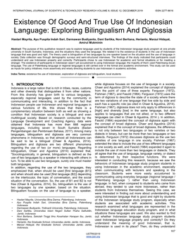 Existence of Good and True Use of Indonesian Language: Exploring Bilingualism and Diglossia