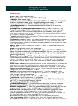 Modern Classic Slrs Series : Nikon F3 AF - Full Specifications
