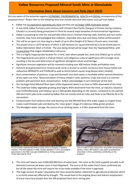 Kalbar Resources Proposed Mineral Sands Mine at Glenaladale Information Sheet About Concerns and Risks (April 2019)