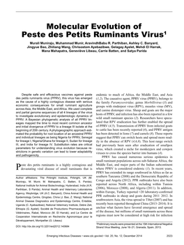 Molecular Evolution of Peste Des Petits Ruminants Virus1 Murali Muniraju, Muhammad Munir, Aravindhbabu R