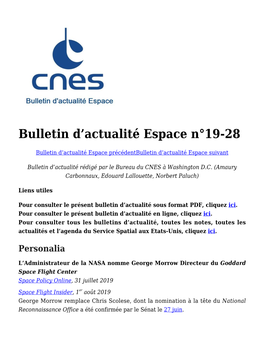 Bulletin D'actualité Espace N°19-28