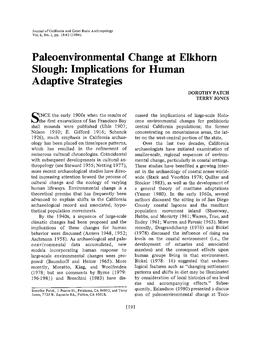 Paleoenvironmental Change at Elkhorn Slough: Implications for Human Adaptive Strategies�Strategies DOROTHY PATCH TERRY JONES